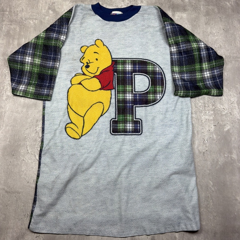 Vintage 90s Winnie the Pooh Raglan Shirt Navy Green Size Small Plaid Sleep